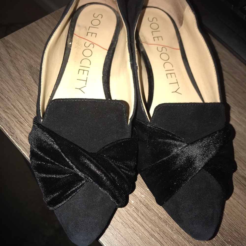 Black velvet suede flats
